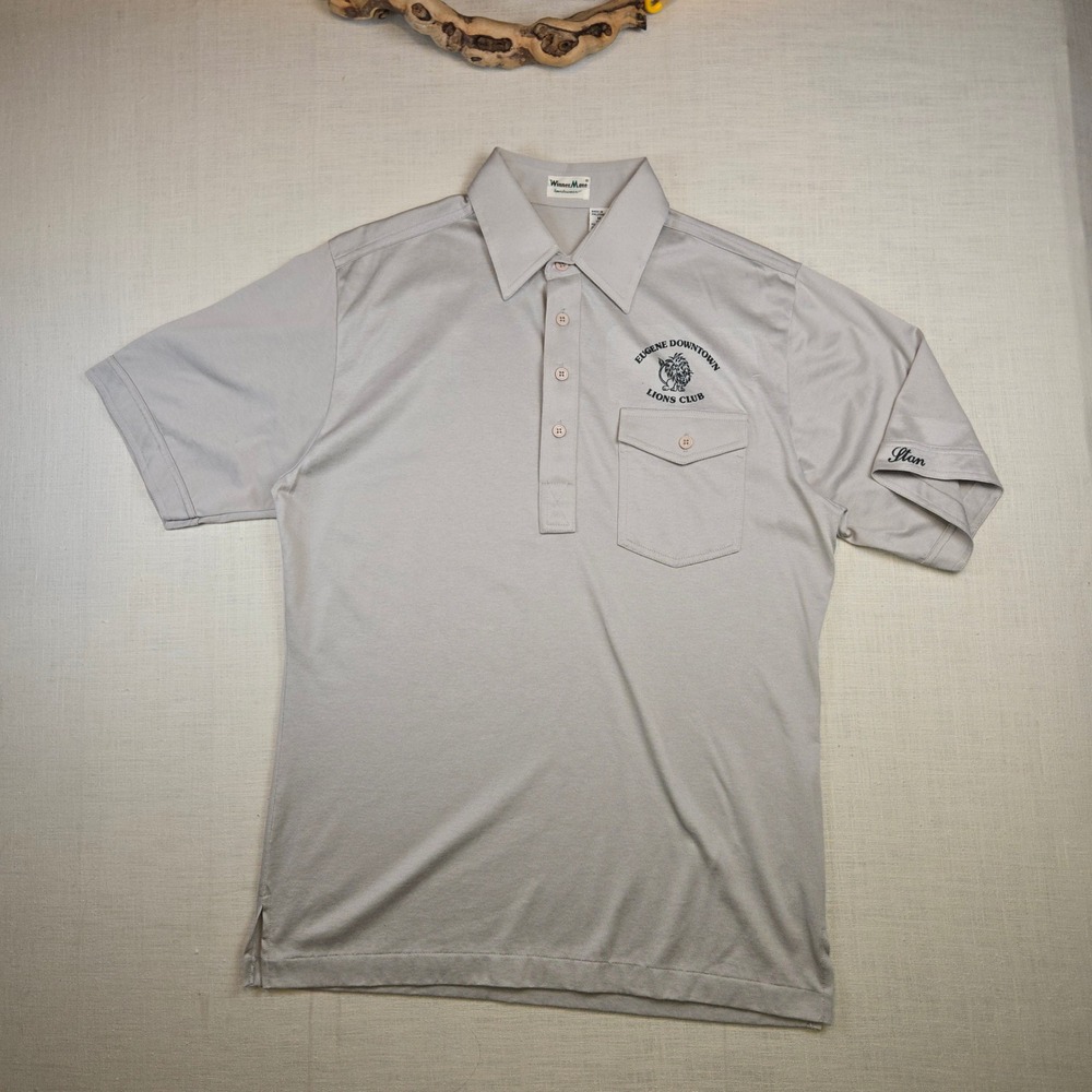 VTG Winner Mate Eugene Lions Club Polo Shirt Medium Mens Gray Embroidered EUC